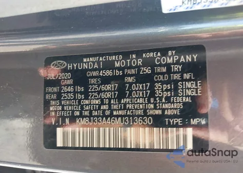 2021 Hyundai Tucson Value from USA, damaged, VIN KM8J33A46MU313630